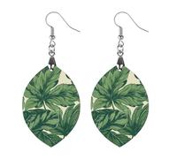 Green Foliage Botanical Wooden Earrings for Women, Vintage Elegant Wood Jewelry, Lightweight Earrings for Wedding, Party, Everyday Jewelry Gift, Love, Wood, wood