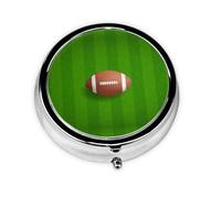 Green Football Field Ball Print Mini Metal Pill Box 2.0x2.0x0.7 in Round Travel Medicine Pill Organizer Box for Purse Pocket
