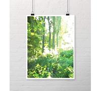 Green Forest Art Print. White Hart Deer, Suffolk UK, Beautiful Green Leaves and Trees Wall Artwork Poster A4 / A3 / A2 Unframed (30 x 40 cm)