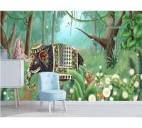 Green Forest Flowers Multicoloured Elephant Modern 3D Wallpaper Premium Textured Silk Neutral Tones Material Ideal for Living Room Bedroom-250cm×170cm