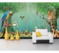 Green Forest Garden Giraffe Flying Bird 3D Wallpaper Premium Textured Silk Study Dining Living Room Bedroom Sofa TV Wall Easy Install-350cm×256cm