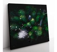 Green Forest n Sweden Paint Splash Modern Canvas Wall Art Print Ready to Hang, Framed Picture for Living Room Bedroom Home Office Décor, 35x35 cm (14x14 Inch)