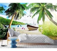 Green Forest River Boat Flying Birds 3D Wallpaper Silky Texture Home Study Office Grey Dining Room Sofa Bedroom Living Room TV Backdrop-350cm×256cm