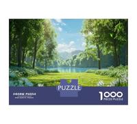 Green Forest Scene Jigsaws 1000 Pieces for Adults with Unique Shapes Centenary Jigsaws Lakefront Lawn As A Perfect Office Break Puzzle for Workplace Leisure 70x50cm/1000pcs