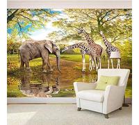 Green Forest Sunflowers Elephants Reflections 3D Wallpaper Easy Install Feature Office Living Room Sofa Bedroom TV Background Wall Decoration-250cm×170cm