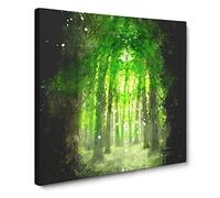 Green Forest Vol.2 Paint Splash Modern Canvas Wall Art Print Ready to Hang, Framed Picture for Living Room Bedroom Home Office Décor, 20x20 Inch (50x50 cm)