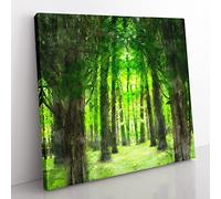 Green Forest Vol.2 Painting Modern Canvas Wall Art Print Ready to Hang, Framed Picture for Living Room Bedroom Home Office Décor, 50x50 cm (20x20 Inch)