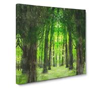 Green Forest Vol.2 Painting Modern Canvas Wall Art Print Ready to Hang, Framed Picture for Living Room Bedroom Home Office Décor, 14x14 Inch (35x35 cm)