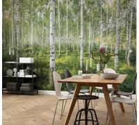 Green forest wallpaper sunny day living room wall mural 144x100inch trees