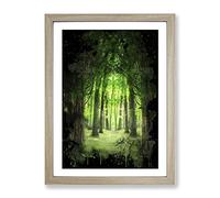 Green Forest Woodland Trees Landscape Modern Cb Framed Print Oak A4 | Wall Art, Ready to Hang, Satin Fine Art Paper, Fade-Resistant Inks, Acrylic Glazing, Securely Packaged, Made in the UK