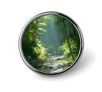 Green Forests Sunshine Tyndall Effect Enamel Lapel Pin Round Badge Brooches for Women Men Jewelry Backpack Hats Decor