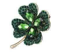 Green Four Leaf Clover Brooch Pin Rhinestone Metal for Women | Elegant Shamrock Design, Secure Pin Back, St Patrick's Day Style, Shopping Mall Wear