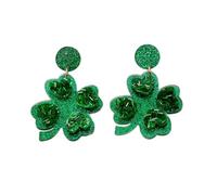 Green Four Leaf Clover Lucky Dangle Drop Acrylic Earrings for Women Irish Holiday Glitter Disc Stud Lightweight Statement St. Patrick's Day Festival Party Accessories Jewelry Gifts