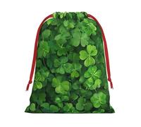 Green Four-Leaf Clovers Print Drawstring Bag wrap, String Pouches, Premium Packaging Bags for Business & Events S