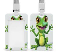 Green Frog Badge Holder Waterproof Plastic ID Card Badge Holders with Lanyard Vertical Card Case Protector Pouch Clear Window Work Badges for Women Men