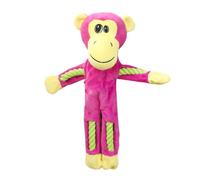 Green Frog Dog Toy with Raised Eyes, Long Limbs and Yellow Feet Detail | The green frog character has raised eyes, long striped limbs and yellow hands and feet extending from its body.