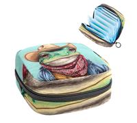 Green Frog Dressed in Western Clothes Sanitary Napkin Storage Bag, Large Menstrual Cup Pouch with Zipper, Period Pads Bag Store Panty Liners Tampons for Girls Women