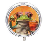 Green Frog Drink Pill Case Box with 3 Compartment Medicine Vitamin Organizer for Purse Pocket 5x5cm