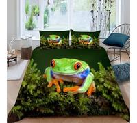 Green Frog Duvet Cover Sets Single 3D Printed Microfiber Cute Animals Bedding Set Ultra-Soft Quilt Cover 150 x 200 cm with Zipper Closure and 2 Pillowcases 50x75 cm b_224