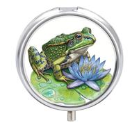 Green Frog Flower Pill Case Box with 3 Compartment Medicine Vitamin Organizer for Purse Pocket 5x5cm