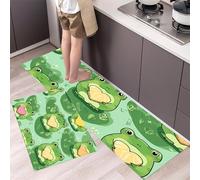 Green Frog Kitchen Rug Set, 2 Pieces Non Slip and Anti Fatigue Cartoon Animals Kitchen Mat Set, Washable Floor Mat, Light Green Standing Mats for Hallway Bedroom 40x60cm+40x120cm