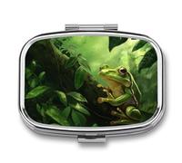 Green Frog Leaf Pill Case Box with 2 Compartment Medicine Vitamin Organizer for Purse Pocket 5.5x4cm