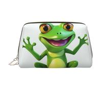 Green Frog Makeup Bag for Women Cosmetic Bags Leather Travel Makeup Case Organizer Waterproof Make up Pouch Open Flat Toiletry Bag Portable Storage Pouch for Travelling, Gold, One Size