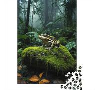 Green Frog on Mossy Rock 1000-Piece Puzzle for Adults, 70x50cm/1000pcs, A Relaxed Project for Colder Days; White Cardboard with A Clean Surface