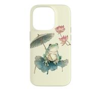 Green Frog Parasol Lotus Lily Pad Japanese Watercolor Case for iPhone 14 Pro