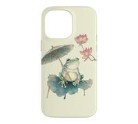 Green Frog Parasol Lotus Lily Pad Japanese Watercolor Case for iPhone 14 Pro Max