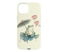 Green Frog Parasol Lotus Lily Pad Japanese Watercolor Case for iPhone 15 Plus