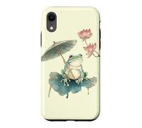 Green Frog Parasol Lotus Lily Pad Japanese Watercolor Case for iPhone XR