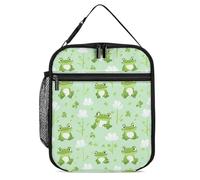 Green Frog Pattern Funny Lunch Bag Insulated Lunch Box with Detachable Handle for Work Travel Picnic