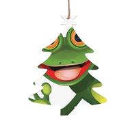 Green Frog Patterned wooden ornaments, a set of 6 decorations, suitable for hanging on Christmas trees and fireplaces.