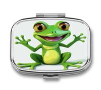Green Frog Pill Box 2 Compartments Portable Travel Pill Case Mini Medicine Organizer for Pocket Purse Metal Waterproof Medicine Container Holder Vitamin Fish Oil