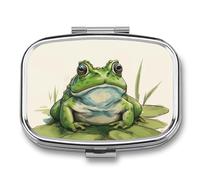 Green Frog Pill Case Box with 2 Compartment Medicine Vitamin Organizer for Purse Pocket 5.5x4cm