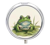 Green Frog Pill Case Box with 3 Compartment Medicine Vitamin Organizer for Purse Pocket 5x5cm