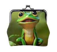 Green Frog Print Charm and Versatile Coin Purse Exquisite Waterproof Kiss Lock Wallet for Keys Cards