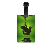Green Frog Shadow Print Luggage Tags with Full Back Privacy Cover â€“ Durable PVC ID Labels for Suitcases & Backpacks