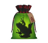 Green Frog Shadow Print Reusable Gift Bags with Drawstring - Xmas Holiday Party Favors Pouches for Christmas, Birthdays