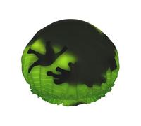Green Frog Shadow Print Shower Cap for Women & Men â€“ Reusable Double-Layer Bath Hair Cap with Elastic Strap One Size