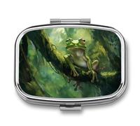 Green Frog Tree Pill Case Box with 2 Compartment Medicine Vitamin Organizer for Purse Pocket 5.5x4cm