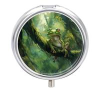 Green Frog Tree Pill Case Box with 3 Compartment Medicine Vitamin Organizer for Purse Pocket 5x5cm