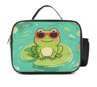 Green Frog with Sunglasses Insulated Lunch Bag for Women/Men Reusable Lunch Box for Office Work Picnic Beach - Leakproof Cooler Fashion Tote Bag with Handle Freezable Lunchbox