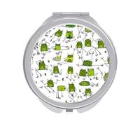 Green Frogs Seamless on White Folding Make Up Mirror, Compact 2X/1X Magnification Mirror, Women Portable Travel Makeup Mirror 2.4 x 2.4 inch