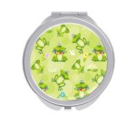 Green Frogs with flowers Toads White Lotus Flowers Folding Make Up Mirror, Compact 2X/1X Magnification Mirror, Women Portable Travel Makeup Mirror 2.4 x 2.4 inch
