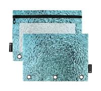 Green Frosted Glass Texture Teen Pencil Pouches with Clear Window Pencil case Big Capacity 3 Rings Binder for Office School Supplies Cosmetics Multicolored 2 PCS