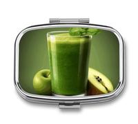 Green Fruit Juice Pill Box 2 Compartment - Small Metal Medicine Organizer Portable Pill Case for Purse Pocket Travel Vitamin Organizer for Men Women, BPA-Free