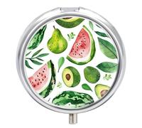 Green Fruit Pattern Pill Box, 3 Compartments, Small Travel Pill Case for Purse and Pocket, Portable Daily Pill Organizer for Holding Supplements
