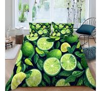 Green Fruit Slices Duvet Cover Queen Size, Leaves Fruit Duvet Cover Set 3D Printed Bedding Set 3 Pcs Soft Microfiber Comforter Cover with Zipper Ties, 90" x 90" (Dz5092)